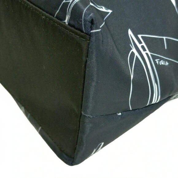 Auth FURLA - Dark Navy White Black Nylon Leather Shoulder Bag - Picture 9 of 9